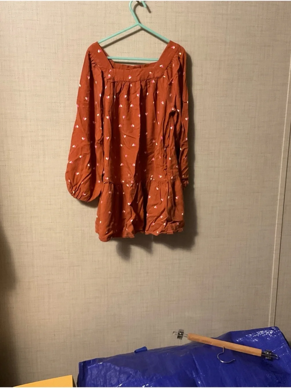 Cat & Jack Rust Orange Long Sleeve Tunic Dress with White Heart Print
